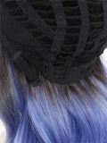Ocean Blue Ombre Long Wavy Synthetic Lace Front Wig - FashionLoveHunter