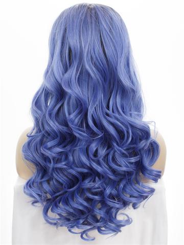 Ocean Blue Ombre Long Wavy Synthetic Lace Front Wig - FashionLoveHunter