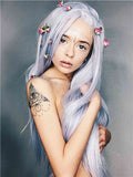 Pastel Light Silver Blue Lilac Long Synthetic Lace Front Wig - FashionLoveHunter