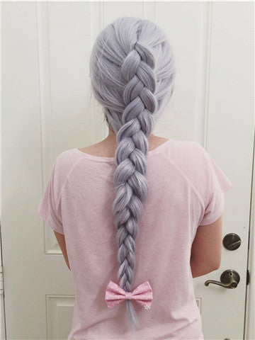 Pastel Light Silver Blue Lilac Long Synthetic Lace Front Wig - FashionLoveHunter