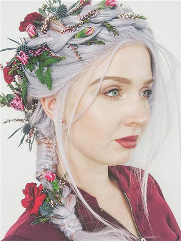 Pastel Light Silver Blue Lilac Long Synthetic Lace Front Wig - FashionLoveHunter