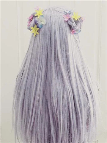 Pastel Light Silver Blue Lilac Long Synthetic Lace Front Wig - FashionLoveHunter