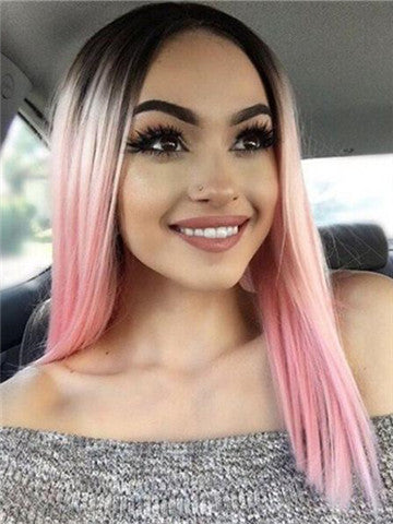 Peach Blossom Pink Bob Synthetic Lace Front Wig - FashionLoveHunter