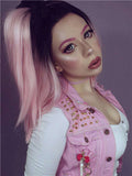 Peach Blossom Pink Bob Synthetic Lace Front Wig - FashionLoveHunter