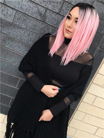Peach Blossom Pink Bob Synthetic Lace Front Wig - FashionLoveHunter