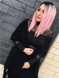 Peach Blossom Pink Bob Synthetic Lace Front Wig - FashionLoveHunter