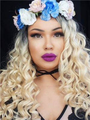 Platinum Blonde #1B/613 Ombre Curly Synthetic Lace Front Wig - FashionLoveHunter
