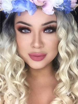 Platinum Blonde #1B/613 Ombre Curly Synthetic Lace Front Wig - FashionLoveHunter