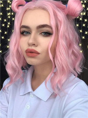 Pure Pink Wave Bob Synthetic Lace Front Wig - FashionLoveHunter