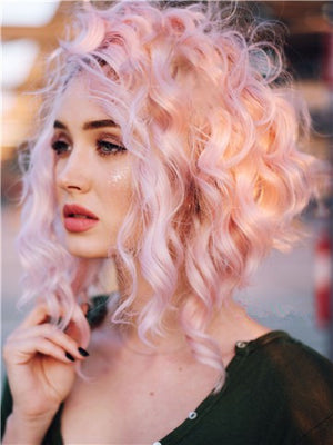 Pure Pink Wave Bob Synthetic Lace Front Wig - FashionLoveHunter