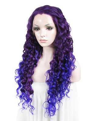 Delphinium Purple Blue Ombre Curly Synthetic Lace Front Wig - FashionLoveHunter