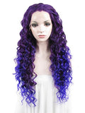 Delphinium Purple Blue Ombre Curly Synthetic Lace Front Wig - FashionLoveHunter