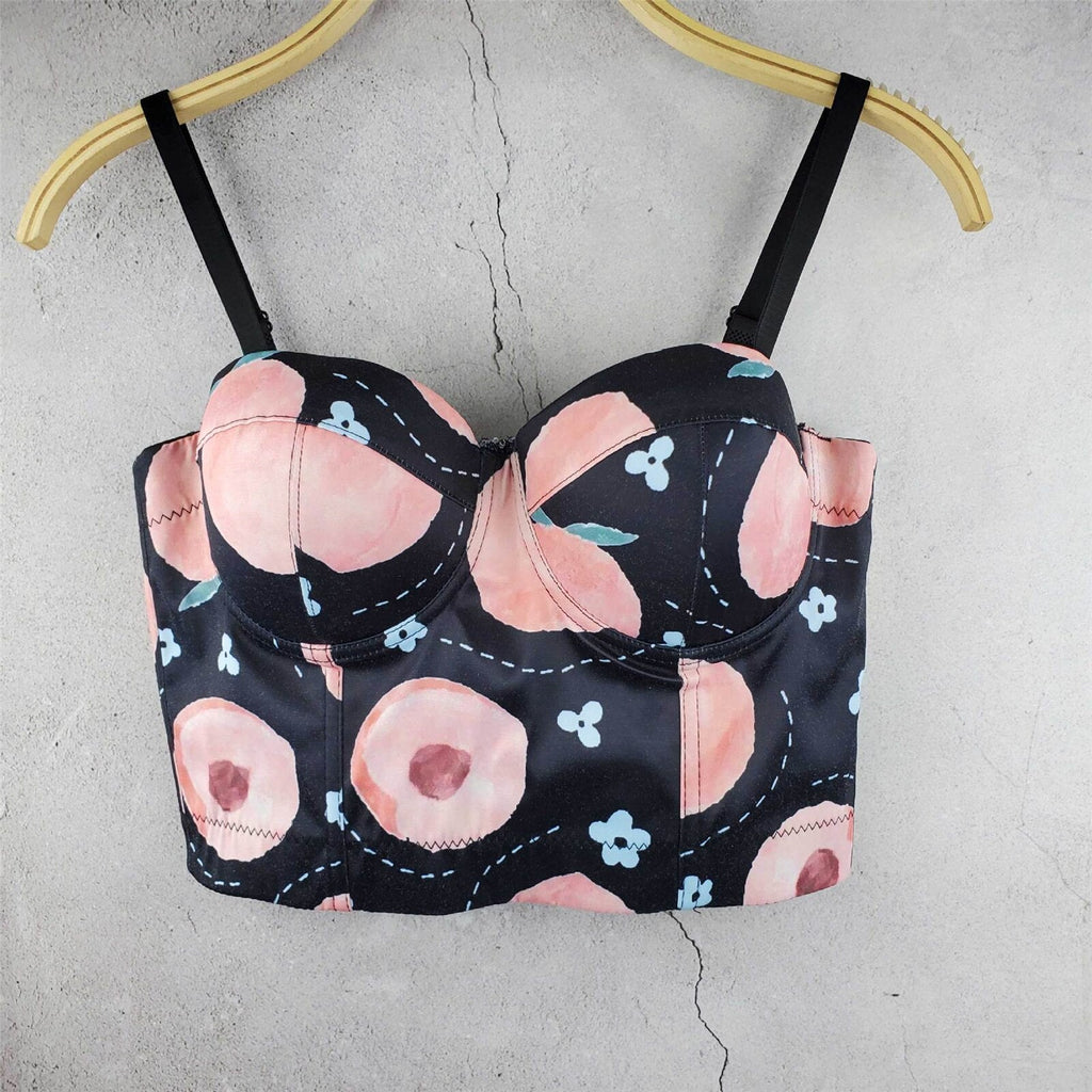 Sexy Printing Corset Nightclub Party Women Crop Top Built In Bra To Wear Outside Cropped Push Up Bustier