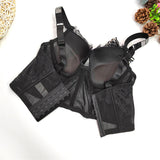 Crop Top with Built-in Bra as Outerwear Women Lace Mesh Cropped Sexy Wide Straps Corset Push Up Bustier