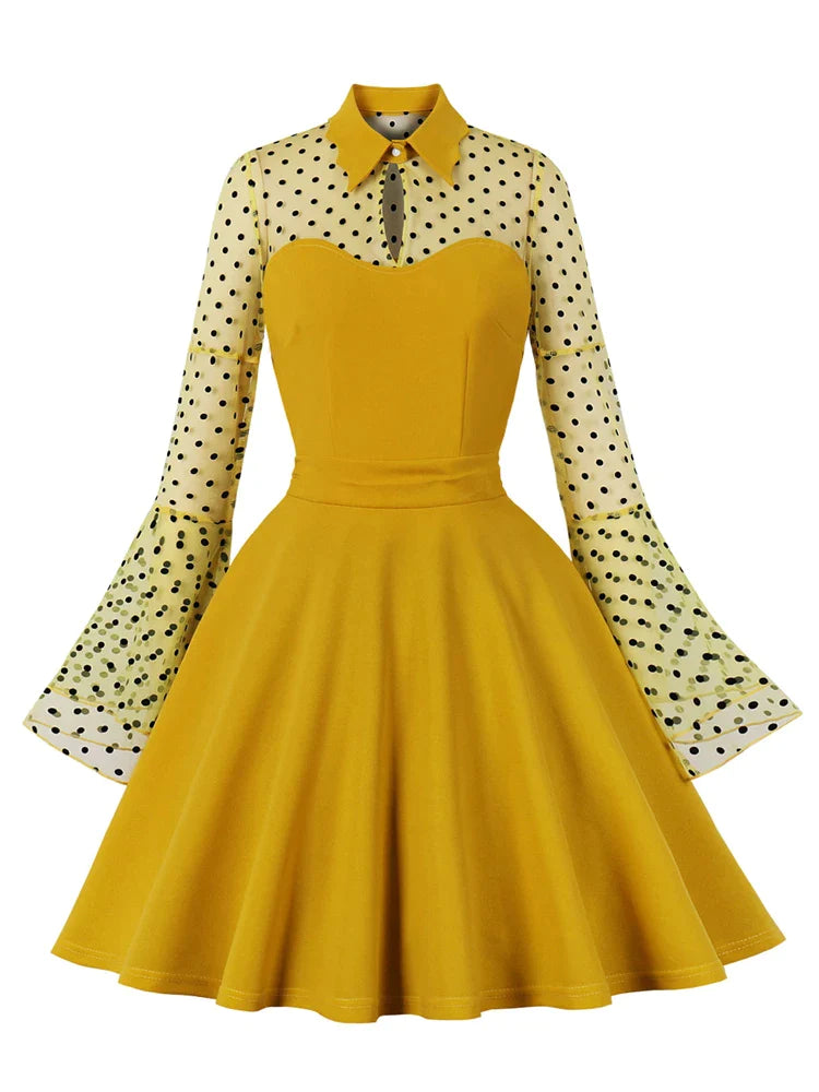 Ginger Elegant Birthday Dress for Women Polka Dot Mesh Flare Sleeve Wi –  FashionLoveHunter