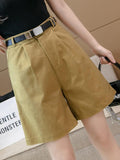 High Waist Casual Women Summer Korean Style Wide Leg Short Pants Solid Color All-match High Street Shorts