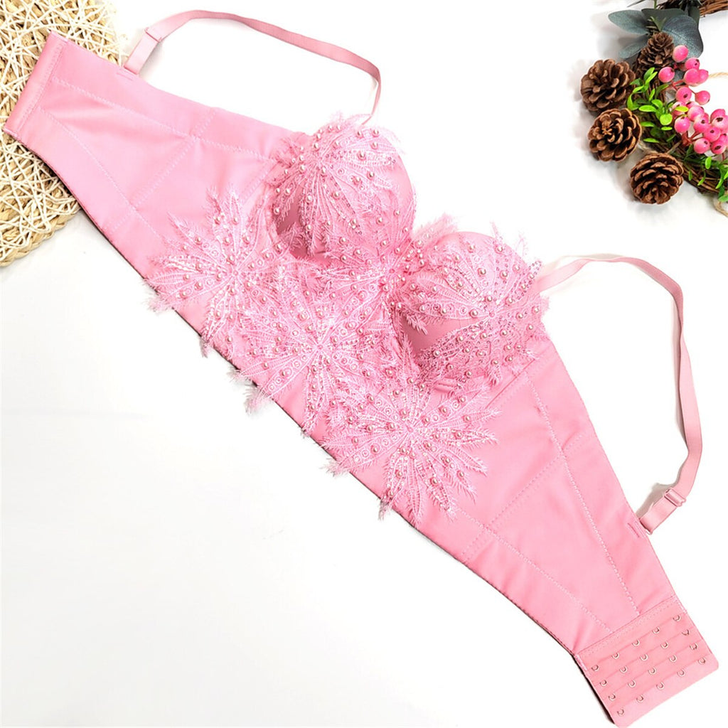 Summer Sexy Corset Top Shine Beaded Sequins Women Cropped  Nightclub Party Crop Top To Wear Out Push Up Bustier Bra 8355