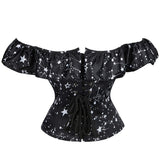 Off Shoulder Sexy Black Waist Cincher Overbust Steel Boned Prints Bustier Lace up Back Lingerie Corset