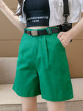 High Waist Casual Women Summer Korean Style Wide Leg Short Pants Solid Color All-match High Street Shorts