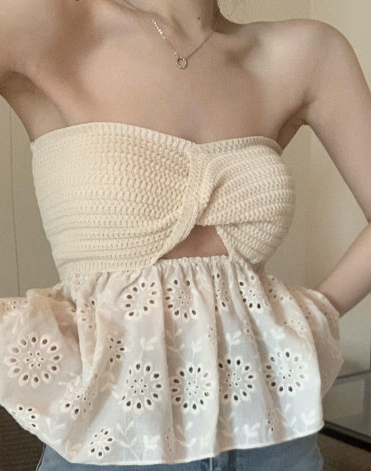 Summer Cross Cut Out Women Designer Patchwork Backless Corset Korean Chic Kawaii Party Tops