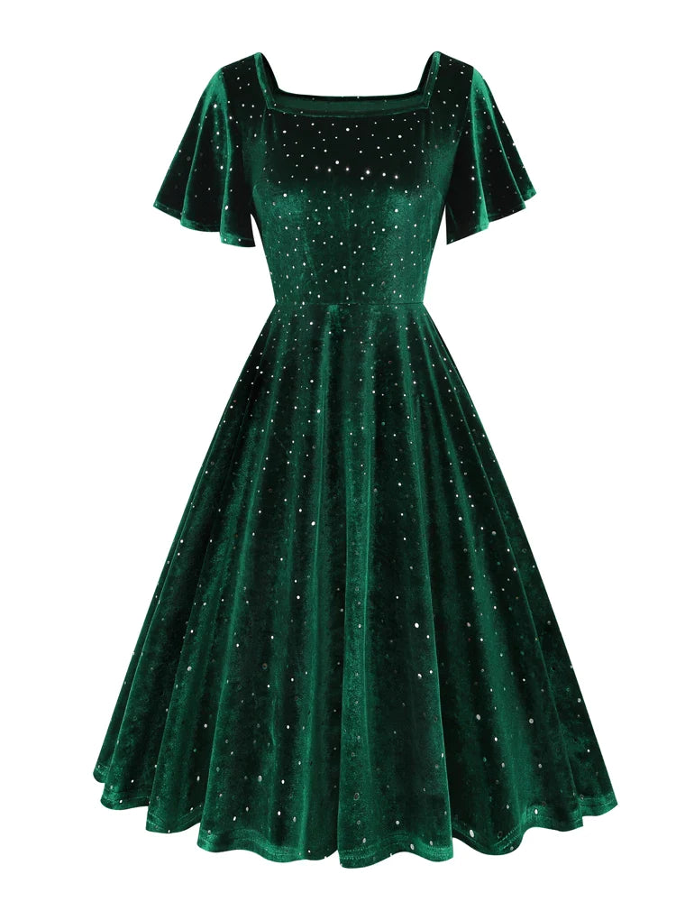 Dotted Velvet Green Elegant Party Christmas Winter Dresses for Women S –  FashionLoveHunter