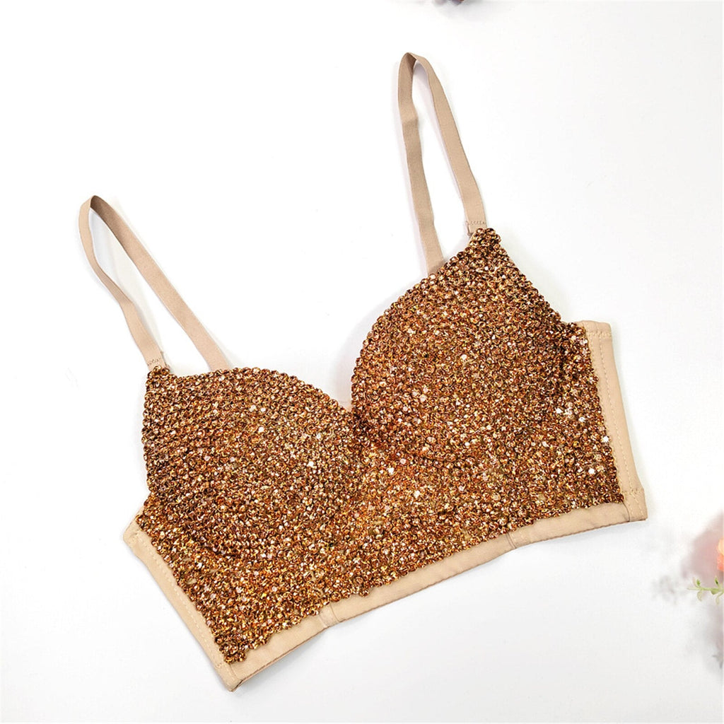 Bustier Lingerie Sexy Removable Strap Rhinestones Shiny Corset Night Club Party Crop Top Push Up Bra