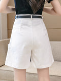 High Waist Casual Women Summer Korean Style Wide Leg Short Pants Solid Color All-match High Street Shorts