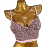 Bustiers with Built-in Bra Corset Sexy Pink Rhinestone Nightclub Show Female Crop Top Women Tops Push Up Bralette