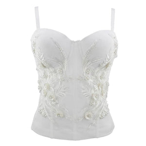 Embroidery Long Corset Sexy Crop Top Women Solid Camis Tops With Built In Bra Push Up Bustier