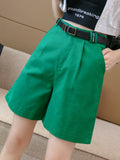 High Waist Casual Women Summer Korean Style Wide Leg Short Pants Solid Color All-match High Street Shorts