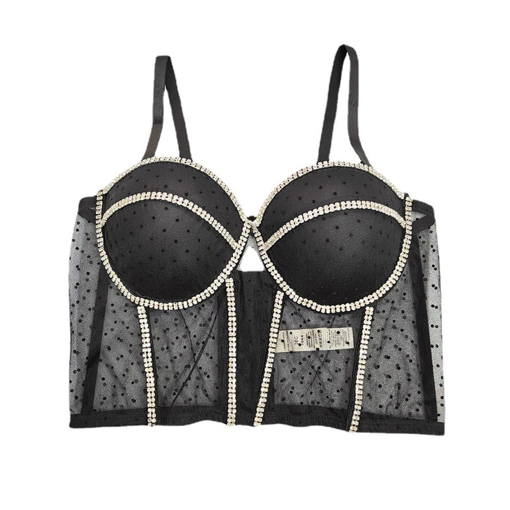 2022 Harness Corset Nightclub Crop Top Rhinestones Bra See Through Women Top With Cups Push Up Bustier