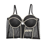 2022 Harness Corset Nightclub Crop Top Rhinestones Bra See Through Women Top With Cups Push Up Bustier