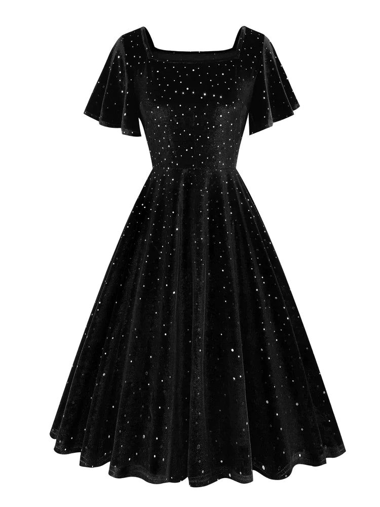 Dotted Velvet Green Elegant Party Christmas Winter Dresses for Women S   FashionLoveHunter