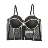 2022 Harness Corset Nightclub Crop Top Rhinestones Bra See Through Women Top With Cups Push Up Bustier
