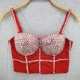 Sexy Crop Top Built In Bra Acrylic Shine Nightclub Party Women Top With Cups Push Up Bralette Female Corset Mesh Camis
