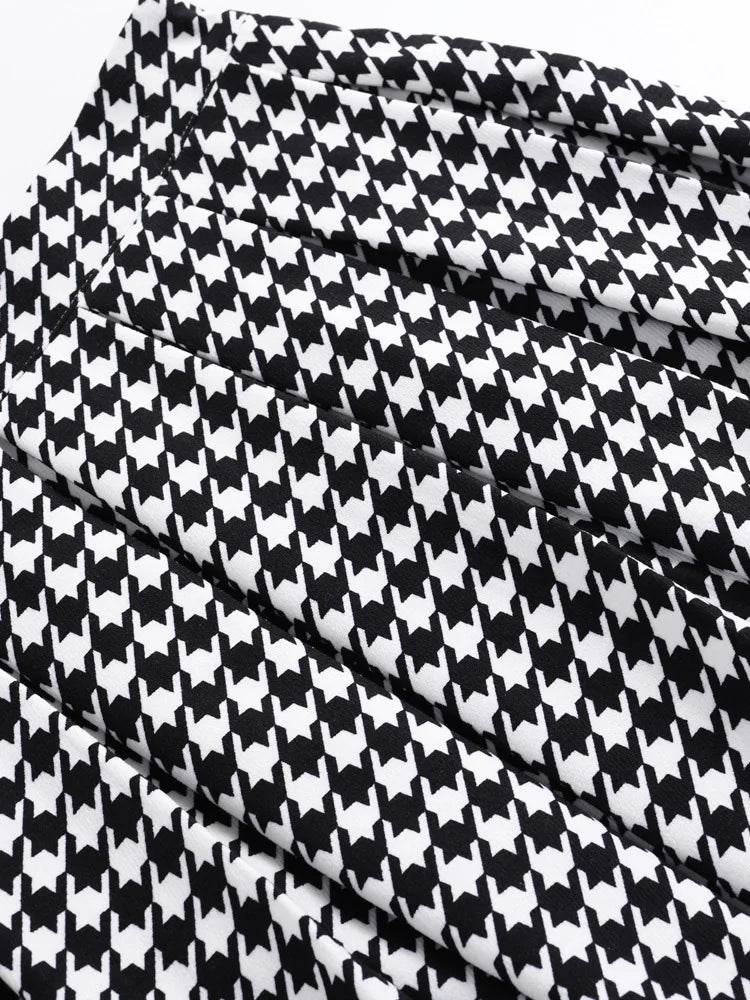 High Waist Houndstooth Plaid 50s Vintage Fashion Pleated Skirt Women Autumn Winter Knee Length Retro Skirts