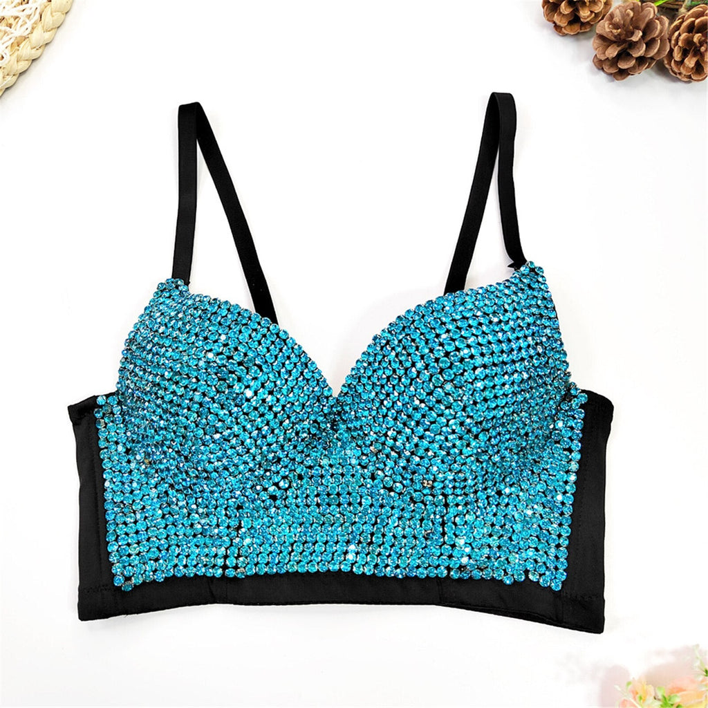 Bustier Lingerie Sexy Removable Strap Rhinestones Shiny Corset Night Club Party Crop Top Push Up Bra