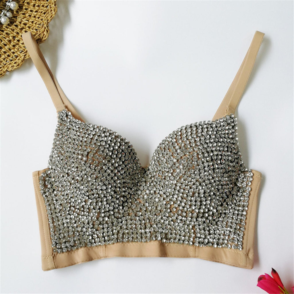 Bustier Lingerie Sexy Removable Strap Rhinestones Shiny Corset Night Club Party Crop Top Push Up Bra