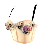 Crop Top Women Lace Mesh See Through Embroidery Sexy Cami Top With Cups Fashion Push Up Bustier Corset