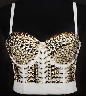 Autumn Sexy Crop Top Nightclub Stage Bra Acrylic Shine Women Top With Cups Push Up Bralette Corset Camis Clothes