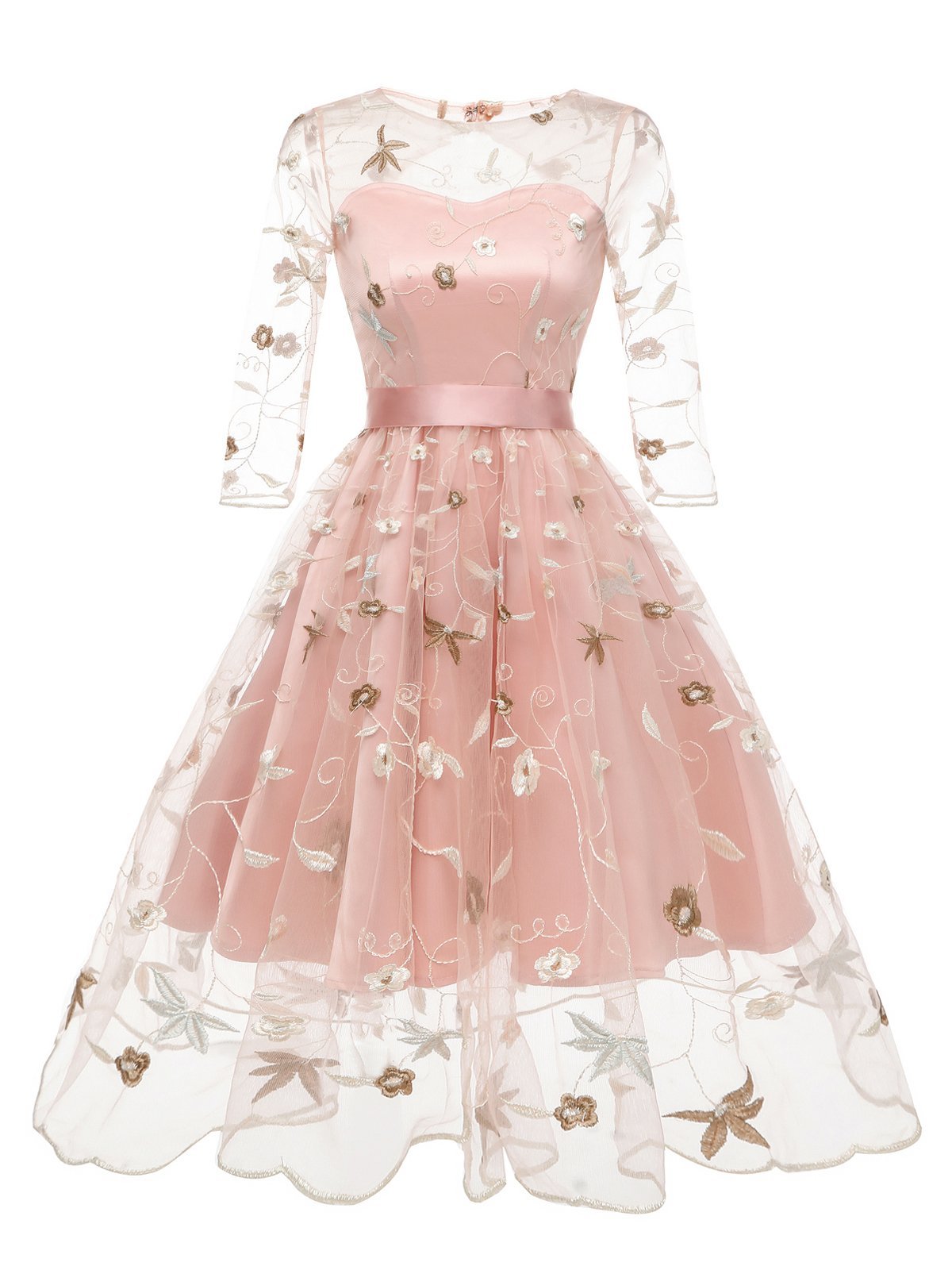 3/4 Sleeve 1950s Floral Embroidery Dress – FashionLoveHunter