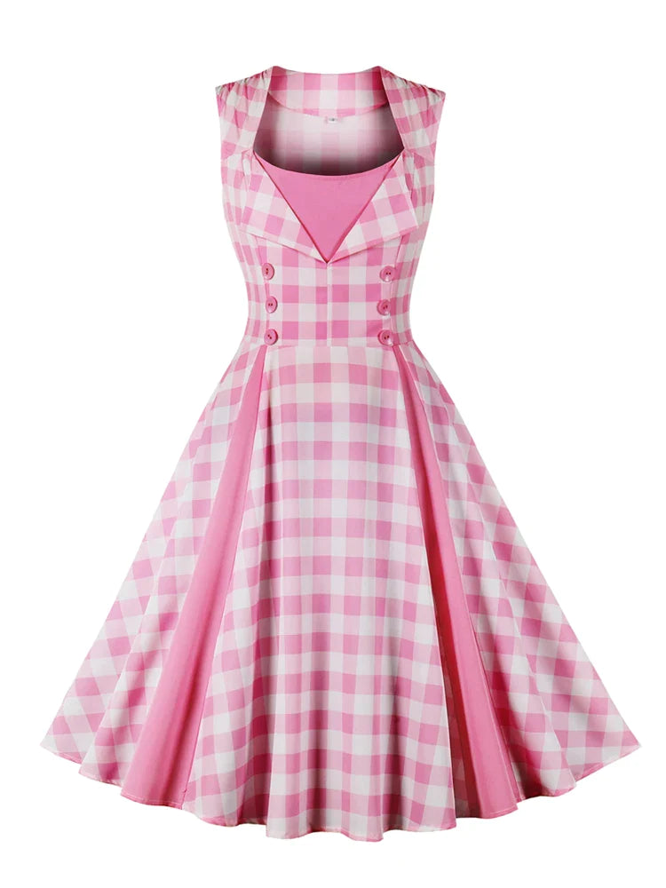 Buttons Front High Waist Pink Plaid Dress Christmas Evening Party Wear FashionLoveHunter Buttons Front High Waist Pink Plaid Dress Christmas Evening Party Wear FashionLoveHunter