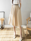 Ladies Elegant A-line Skirts Fashion England Style Plain Color All-match High Waist Women Long Skirt