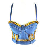 Summer 2022 Denim Sleeveless Sexy Corset Nightclub Party Women Crop Top Built-in Bra Cropped Push Up Bustier 8263
