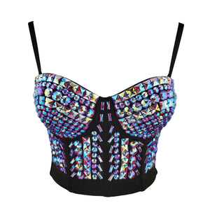 Autumn Sexy Crop Top Nightclub Stage Bra Acrylic Shine Women Top With Cups Push Up Bralette Corset Camis Clothes