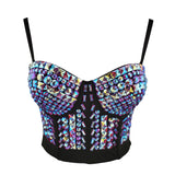 Autumn Sexy Crop Top Nightclub Stage Bra Acrylic Shine Women Top With Cups Push Up Bralette Corset Camis Clothes