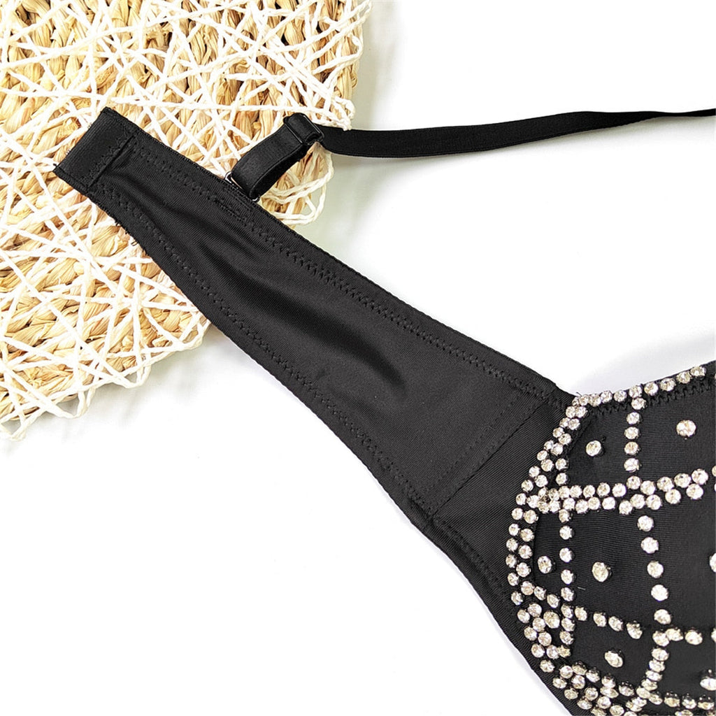 2022 Crop Top Detachable Strap Short Sexy Show Bra Beaded Rhinestones Women Cropped Nightclub Party Corset Push Up Bustier