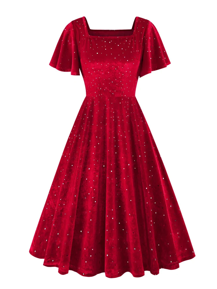 square neck christmas dress Velvet Tie-Back Square Neck Baby Doll Dress L