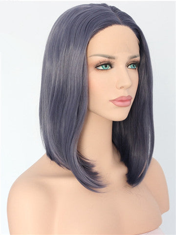 Short Leaden Straight Bob Synthetic Lace Front Wig - FashionLoveHunter