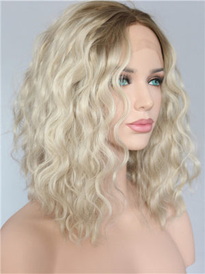 Short Brown Blonde Ombre Bob Curly Synthetic Lace Front Wig - FashionLoveHunter